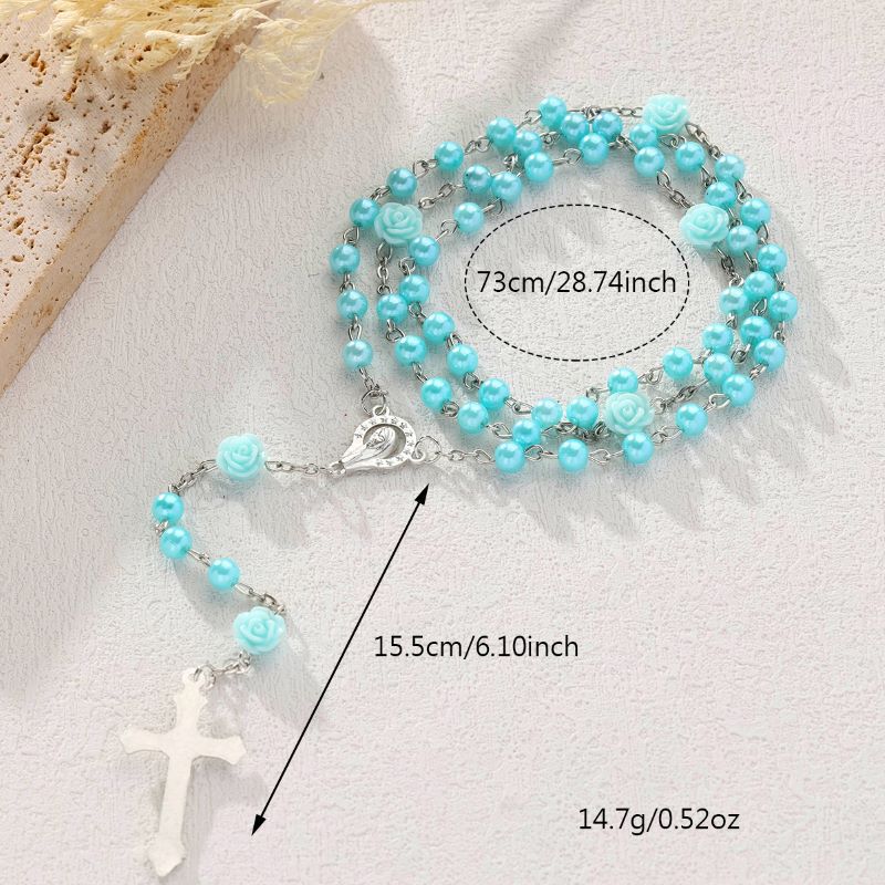 Wholesale 6mm8mm imitation pearl and resin rose cross necklace